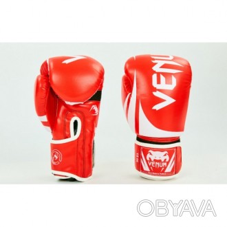 Перчатки боксерские Venum на липучке (р-р 8-12 oz, красно-белые) изготовлены из . . фото 1