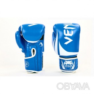 Перчатки боксерские Venum на липучке (р-р 8-12 oz, сине-белые) изготовлены из ка. . фото 1