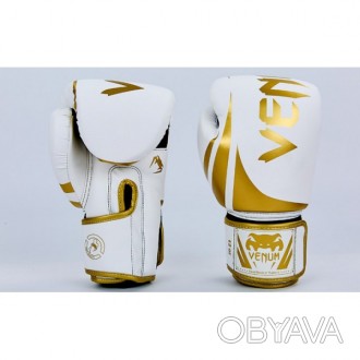 Перчатки боксерские Venum на липучке (р-р 8-12 oz, бело-золотые) изготовлены из . . фото 1