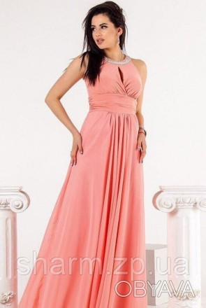 Персиковое платье в пол с открытыми плечами и украшением 
	Вес: 0.33кг.
	Цвет: п. . фото 1