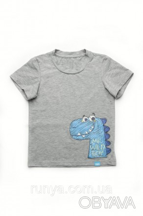 Модная детская футболка на мальчика ‘Динозавр Mr.Wild boy’. Мягкая, хлопковая фу. . фото 1