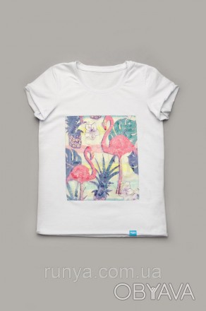 Красивая детская футболка ‘Фламинго’ для девочки. Футболка для девочек с необраб. . фото 1