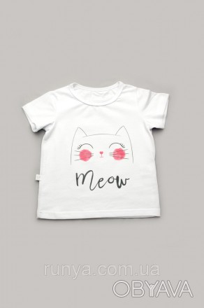 Детская футболка для девочки ‘Мяу’. Красивая футболка для девочки из натуральной. . фото 1