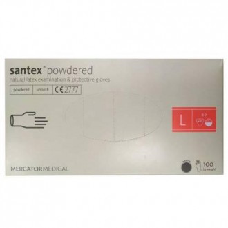 Перчатки латексные опудренные белые Mercator Santex Powdered размер L, 50 пар. Кривий Ріг. фото 1 Перчатки латексные опудренные белые Mercator Santex Powdered размер L, 50 пар. Кривий Ріг. фото 1