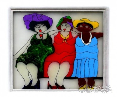 Вітражна картина Три подружки...Картина виконана в техніці вітраж. Авторська роб. . фото 1