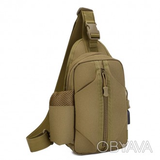 Удобная тактическая сумка-рюкзак, бананка на одной лямке + USB выход. Можно носи. . фото 1