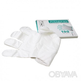 Перчатки одноразовые полиэтиленовые (100 штук) - размер XL перчатки изготовлены . . фото 1