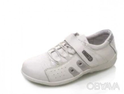 Кроссовки кожаные, подростковые, белого цвета. Шнурок/резинка+липучка. . . фото 1
