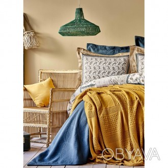 Набор постельное белье с покрывалом + плед Karaca Home - Maryam petrol 2020-1 из. . фото 1