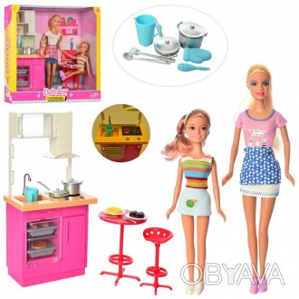 Кукла DEFA 8442-BF дочка, кухня, посуда, 2 вида, свет, на батарейках (таблетки),. . фото 1