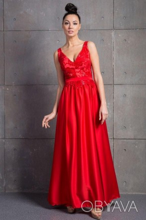 Красное вечернее платье в пол. Ткань атлас и кружево. Размер 42-46. (платье вече. . фото 1