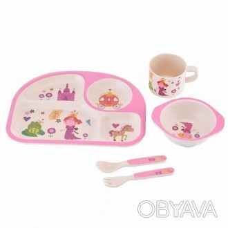Бамбуковая детская посуда 3 в 1 Принцесса, розовая 
Обладает необычайно приятным. . фото 1