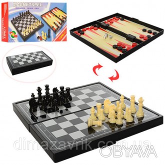Шахматы 1818 магнитный, 3 в 1 (шашки, нарды), в коробке 20-10-3,5 см 
. . фото 1