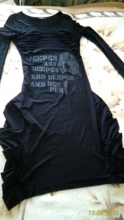 Платье черного цвета с аппликацией, б/у, в хорошем состоянии. Размер 48, Длинна . . фото 8