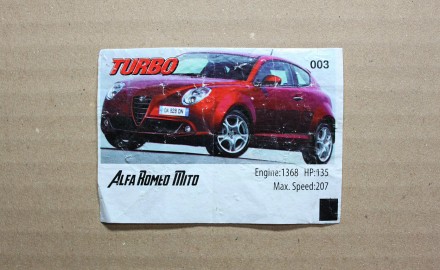 Вкладыш от Жвачки | «TURBO» (003) Alfa Romeo MiTo. Одесса. фото 1 Вкладыш от Жвачки | «TURBO» (003) Alfa Romeo MiTo. Одесса. фото 1