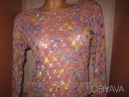  Женская прозрачная блузочка б/у, расцветка как на фото, с длинным рукавом, отли. . фото 1