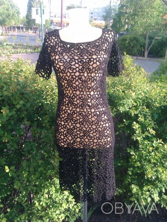 Вязаное черное вечернее платье из королевских мотивов (цвет и размер подклада вы. . фото 1