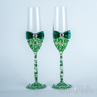Свадебные бокалы с ручной росписью по стеклу. Зеленый
 
Материал: богемское стек. . фото 1