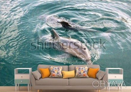 
Фотообои Дельфины — оптимальный вариант декора для ванной комнаты. Вид на воду . . фото 1