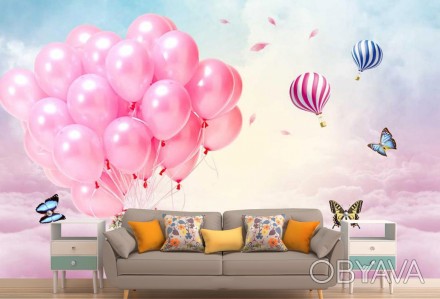
Фотообои Розовые воздушные шарики в небе создают настоящую сказку в детской ком. . фото 1