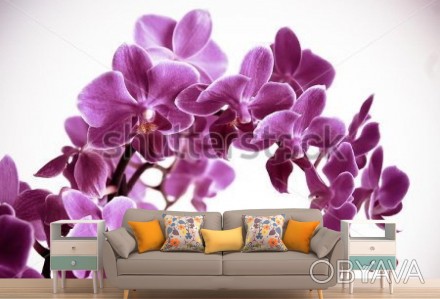 
Фотообои Ветка сиреневой орхидеи подчеркнут индивидуальность дизайна спальни ил. . фото 1