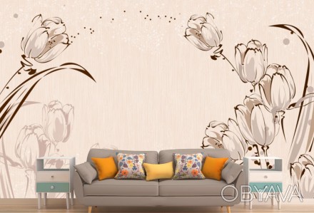 
Фотообои 3Д коричневые тюльпаны на бежевой стене — одна из самых оригинальных и. . фото 1