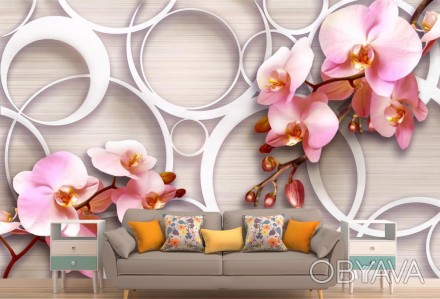 
Фотообои 3Д розовая орхидея, кольца, стена оптимальное дополнение к помещению л. . фото 1