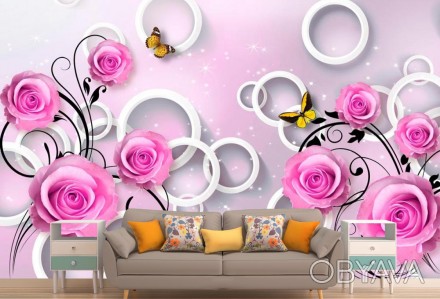 
Фотообои 3Д яркие розы, кольца, бабочки — прекрасный способ изменить пространст. . фото 1
