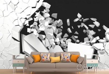 
Фотообои 3Д осколки белой стены демонстрируют тренды в современном дизайне инте. . фото 1