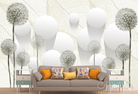 
Фотообои 3Д одуванчики, шары на стене из листьев внесут приятное разнообразие в. . фото 1