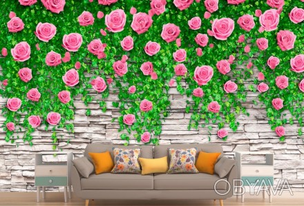 
Фотообои 3Д вьющиеся розы на каменной стене идеально впишутся в интерьер любого. . фото 1