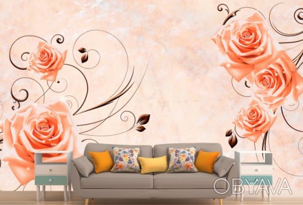 
Фотообои 3Д оранжевые розы на светлом фоне — одна из самых оригинальных идей дл. . фото 1