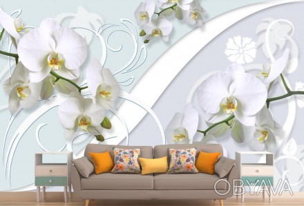 
Фотообои 3Д орхидеи на голубом фоне — прекрасный способ изменить пространство. . . фото 1