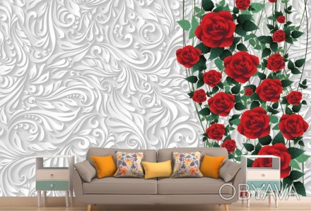 
Фотообои 3Д розы на белой стене — одна из самых оригинальных идей для декора сп. . фото 1
