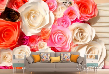 
Фотообои 3Д букет разноцветных роз — прекрасный способ изменить пространство. Р. . фото 1