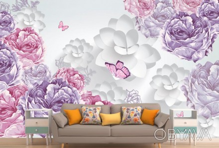 
Фотообои 3Д графические цветы, бабочки демонстрируют тренды в современном дизай. . фото 1