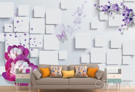 
Фотообои 3Д рельефные кубики, бабочки, стена, цветы — это замечательная возможн. . фото 1