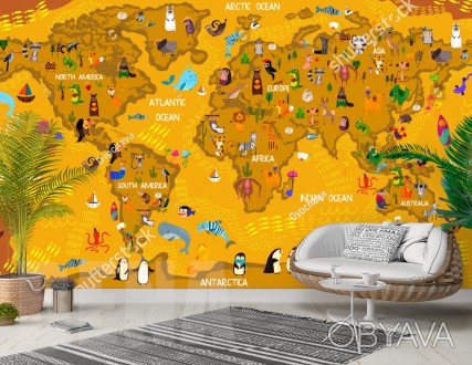 
Фотообои карта животного мира на желтом фоне - прекрасный вариант для оформлени. . фото 1