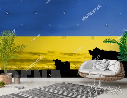 
Фотообои 3Д флаг Украины на темном фоне созданы специально для помещений коммер. . фото 1