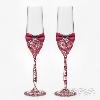 Свадебные бокалы с ручной росписью по стеклу. Марсала (бордо)
 
Материал: богемс. . фото 1