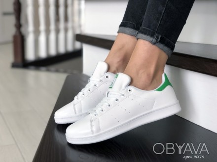 Кроссовки женские подростковые белые с зелёным Adidas Stan Smith
Производитель: . . фото 1