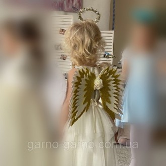 Комплект Крылья ангела + золотой нимб . золотые крила айвори Украшение молочные . . фото 2