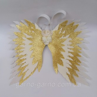 Комплект Крылья ангела + золотой нимб . золотые крила айвори Украшение молочные . . фото 5