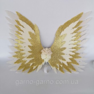 Комплект Крылья ангела + золотой нимб . золотые крила айвори Украшение молочные . . фото 9