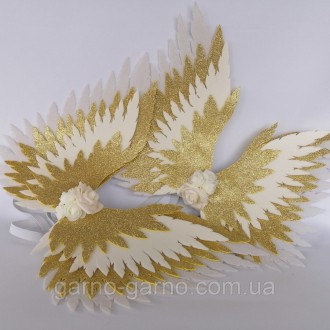 Комплект Крылья ангела + золотой нимб . золотые крила айвори Украшение молочные . . фото 6