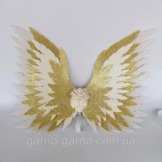Комплект Крылья ангела + золотой нимб . золотые крила айвори Украшение молочные . . фото 8