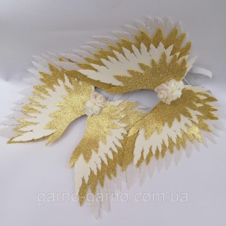 Комплект Крылья ангела + золотой нимб . золотые крила айвори Украшение молочные . . фото 4