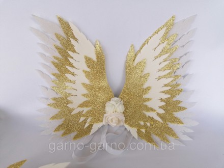 Комплект Крылья ангела + золотой нимб . золотые крила айвори Украшение молочные . . фото 11