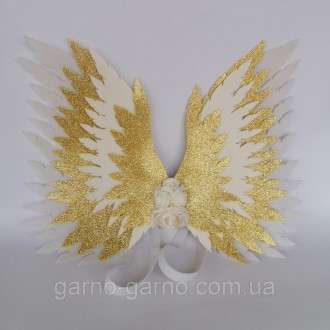 Комплект Крылья ангела + золотой нимб . золотые крила айвори Украшение молочные . . фото 10