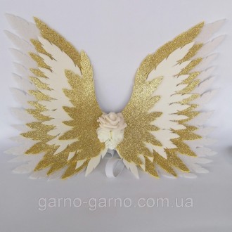 Комплект Крылья ангела + золотой нимб . золотые крила айвори Украшение молочные . . фото 7
